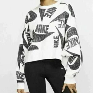 Nike White Sweatshirt with Black Allover Logo Print